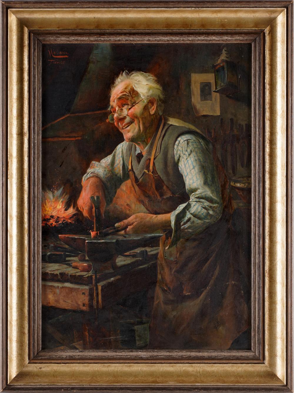 Appraisal: POMPEO MASSANI - THE BLACKSMITHoil on canvas signed upper left