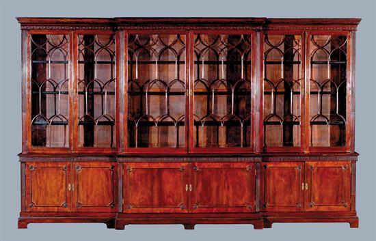 Appraisal: Georgian style carved mahogany six-door breakfront bookcase mid th century