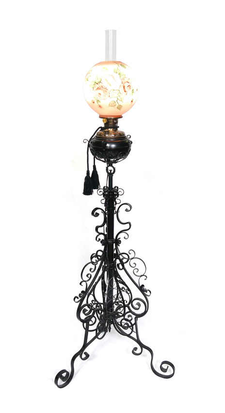 Appraisal: VICTORIAN WROUGHT IRON FLOOR PIANO LAMP Electric wrought iron base