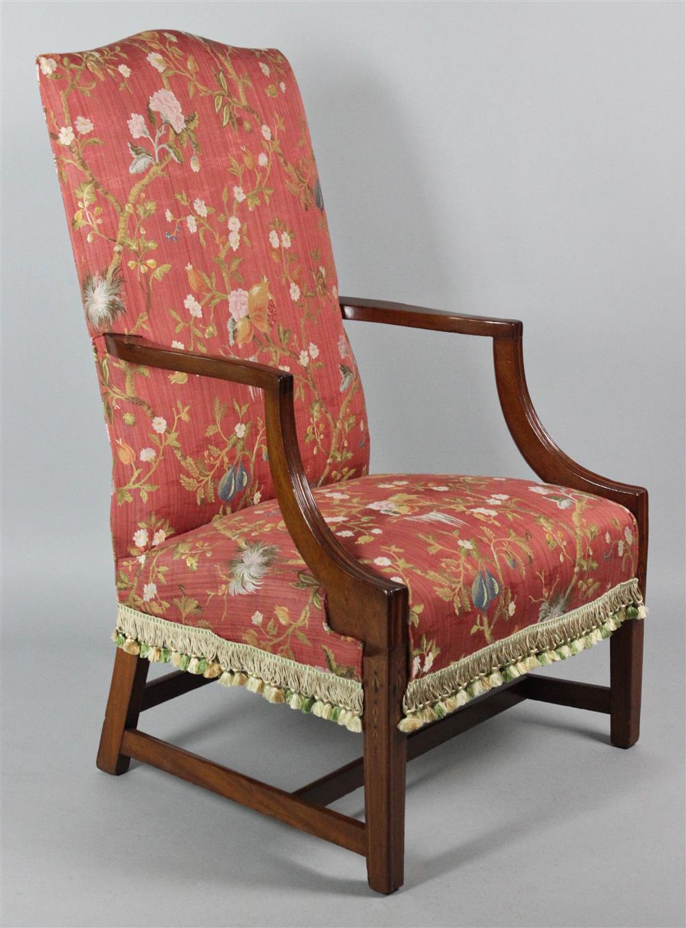 Appraisal: AMERICAN FEDERAL INLAID MAHOGANY LOLLING CHAIR with a shaped crest