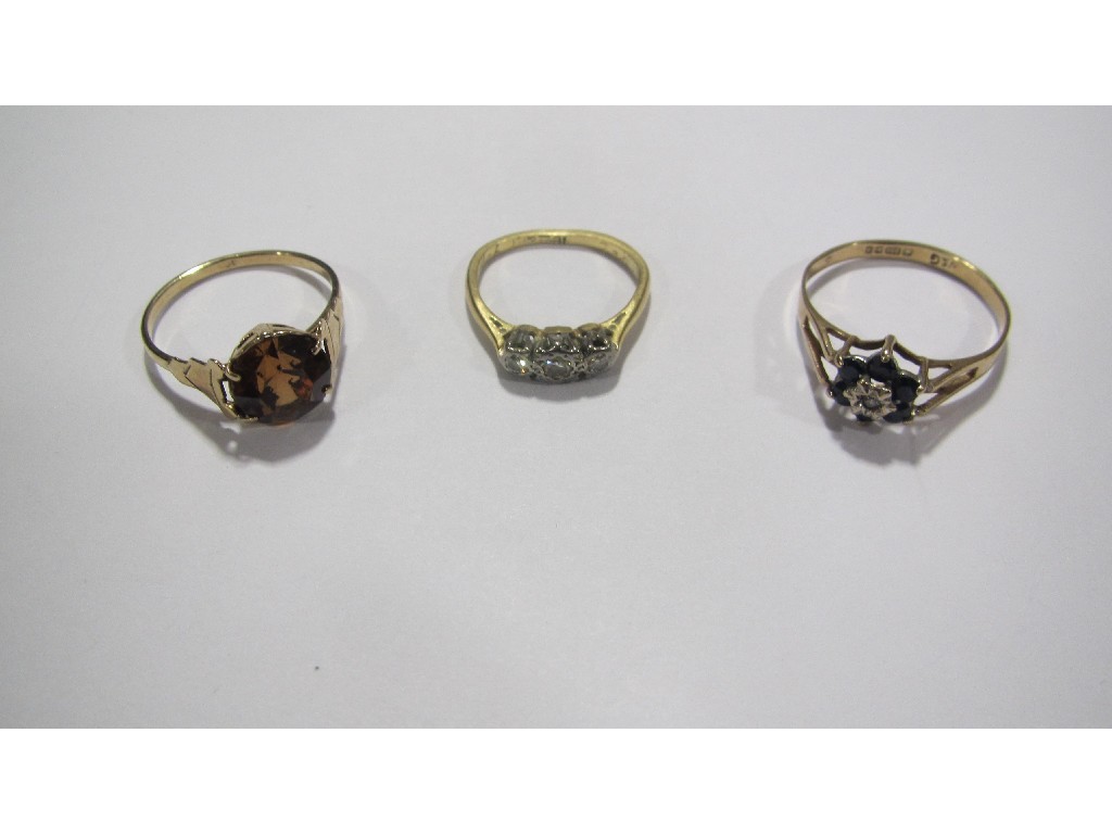 Appraisal: Lot comprising ct gold diamond three stone ring and two