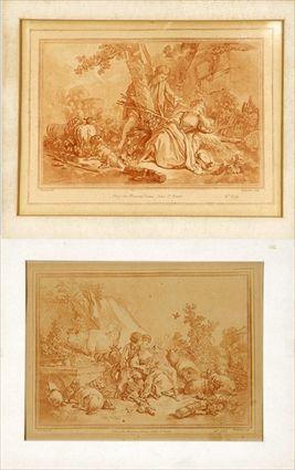 Appraisal: French School Two Bucolic Scenes Prints matted x in