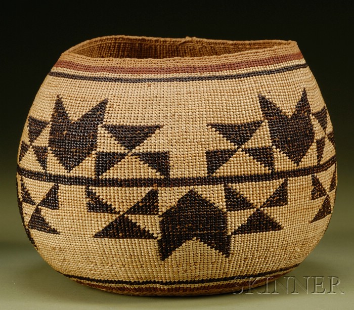 Appraisal: Northern California Twined Basketry Bowl c with brown geometric designs