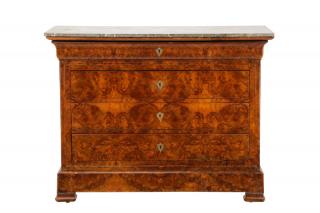 Appraisal: French Louis Philippe Burled Wood Chest of Drawers French mid