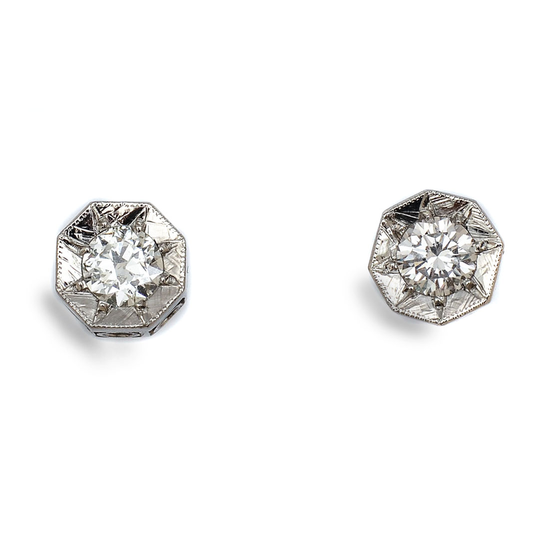 Appraisal: HANDMADE PLATINUM HEX SET ART-DECO STYLED DIAMOND STUDS CTW art