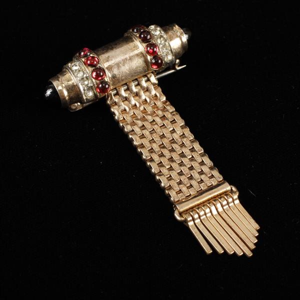 Appraisal: Kreisler Retro Art Deco Gilt Woven Brooch Pin with red