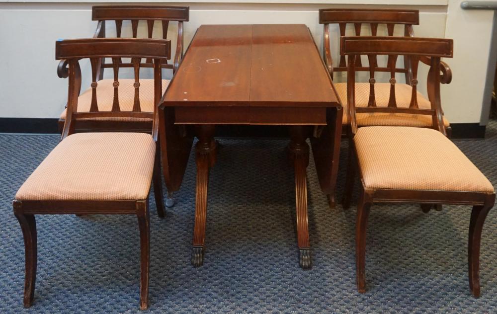 Appraisal: REGENCY STYLE MAHOGANY DROP LEAF DINING TABLE AND A SET