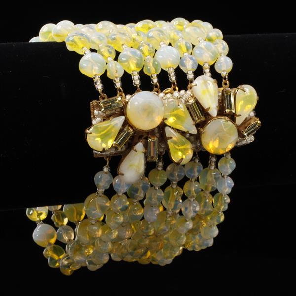 Appraisal: Miriam Haskell Multi-strand Bracelet with Opalescent Yellow White Beads