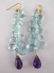 Appraisal: A pair of blue topaz cluster drop earrings with amethyst