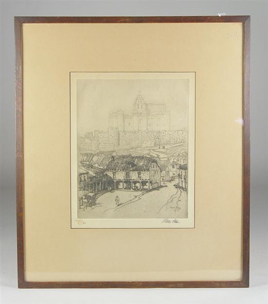 Appraisal: Hale Walter American - Etching of village with castle Signed