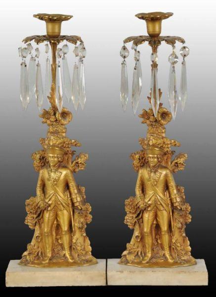 Appraisal: Pair of Bronze Victorian Candlesticks Description Circa Marble base Glass