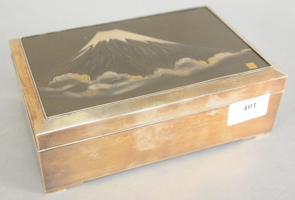 Appraisal: Japanese silver box silver having mixed metal Mt Fuji on