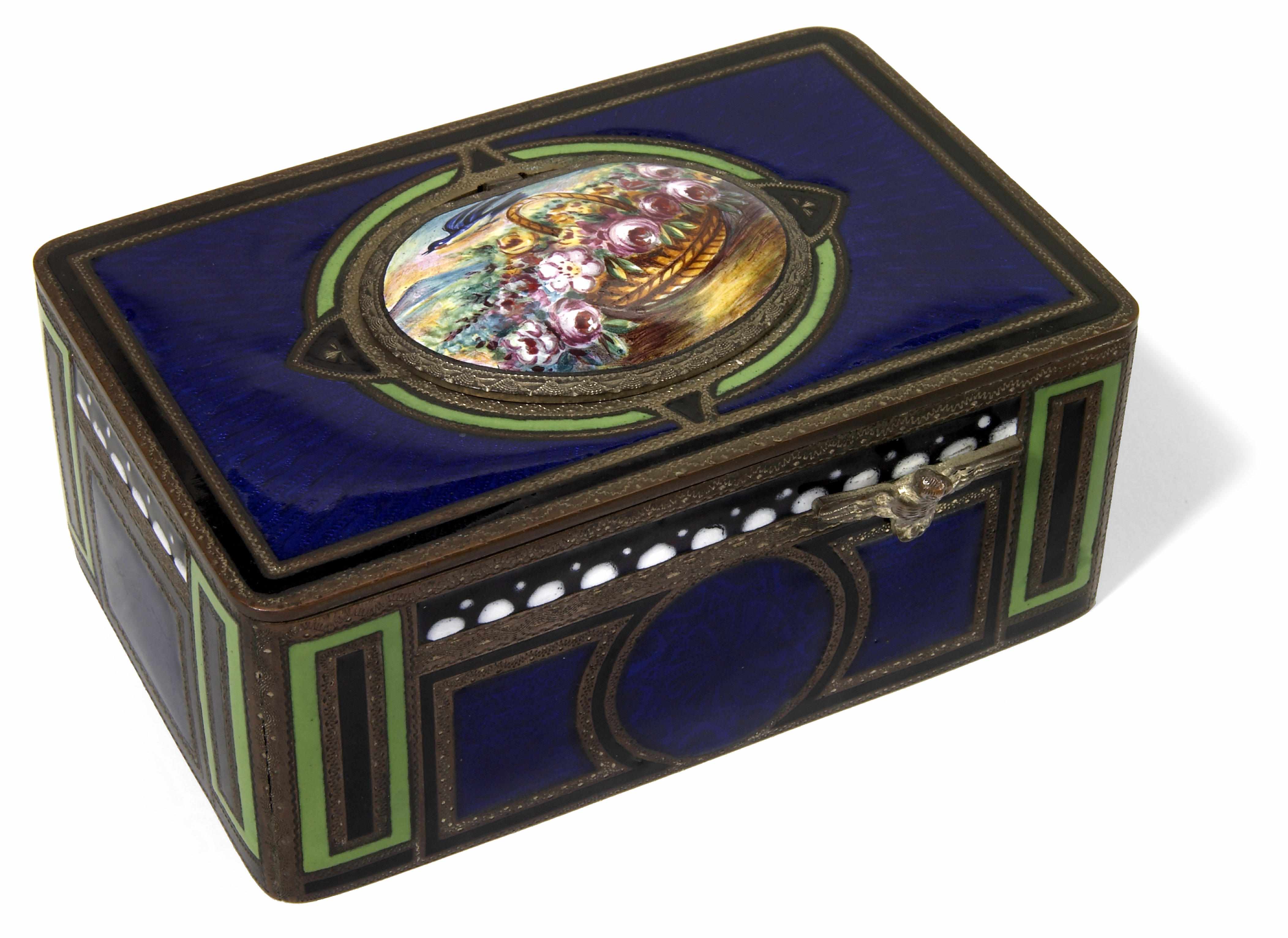 Appraisal: A German enamel and gilt metal singing bird music box