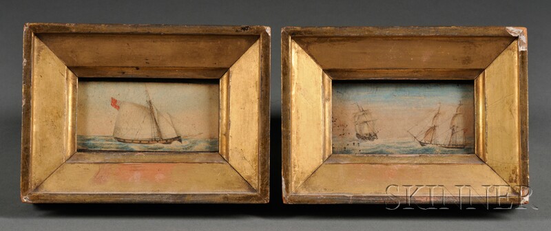 Appraisal: Anglo School th Century Pair of Miniature Portraits of Sailing