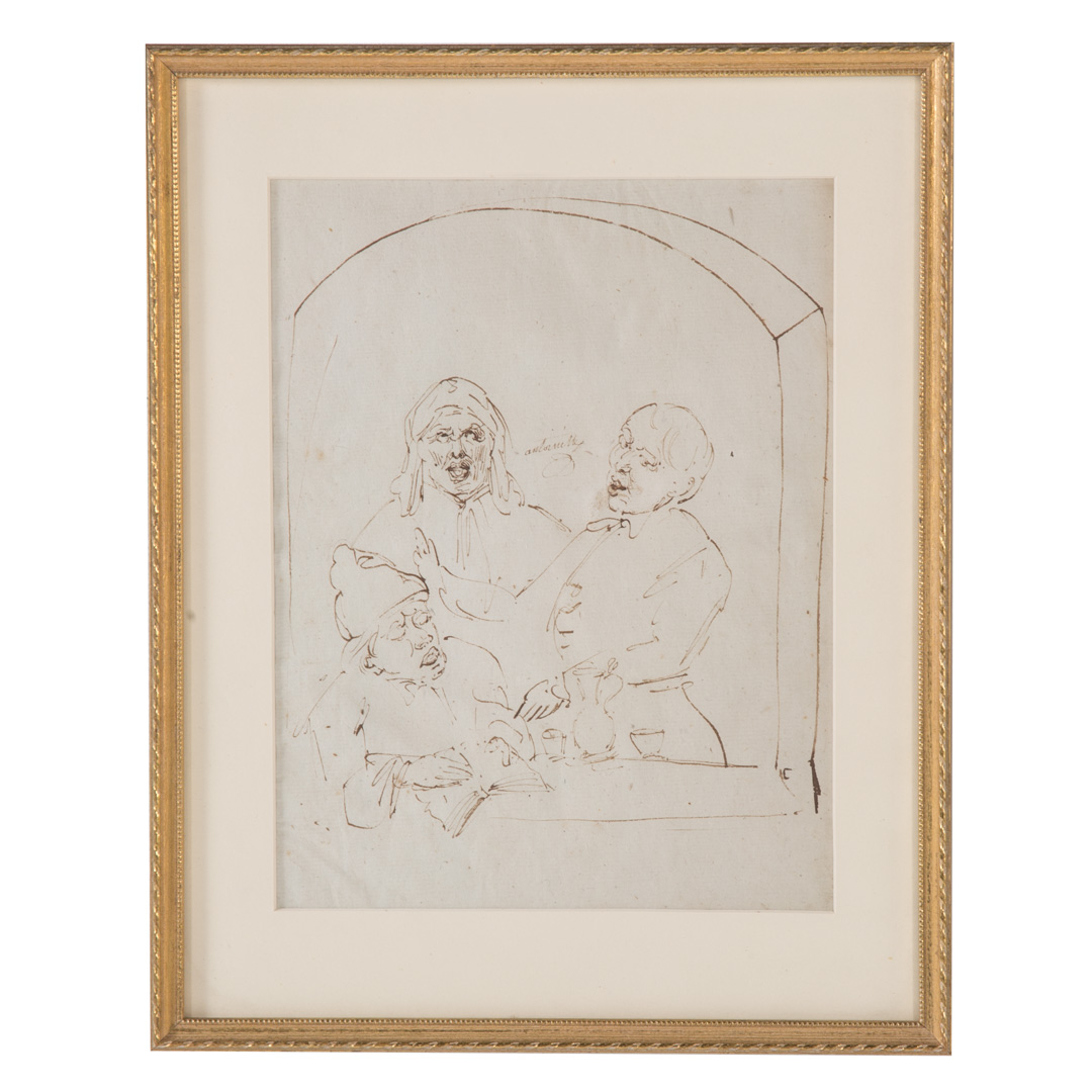 Appraisal: Dutch School th c Three Men at a Window ink