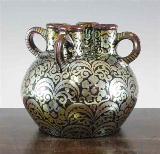 Appraisal: A Zsolnay lustre multiple tulip vase early th century decorated