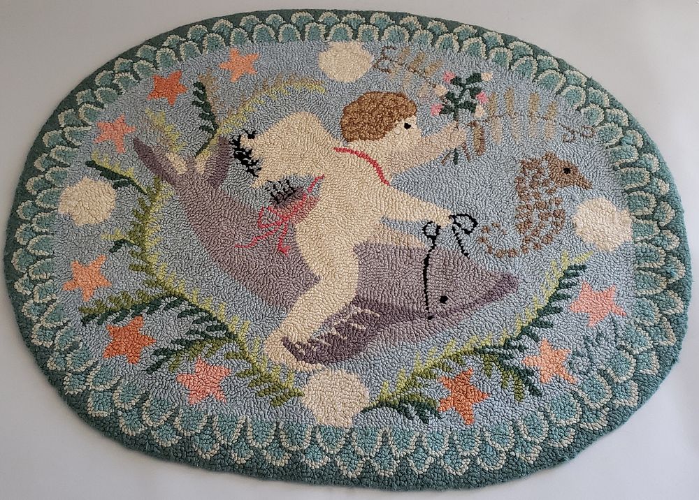 Appraisal: Vintage Claire Murray Dolphin Hand Hooked Rug Vintage Claire Murray