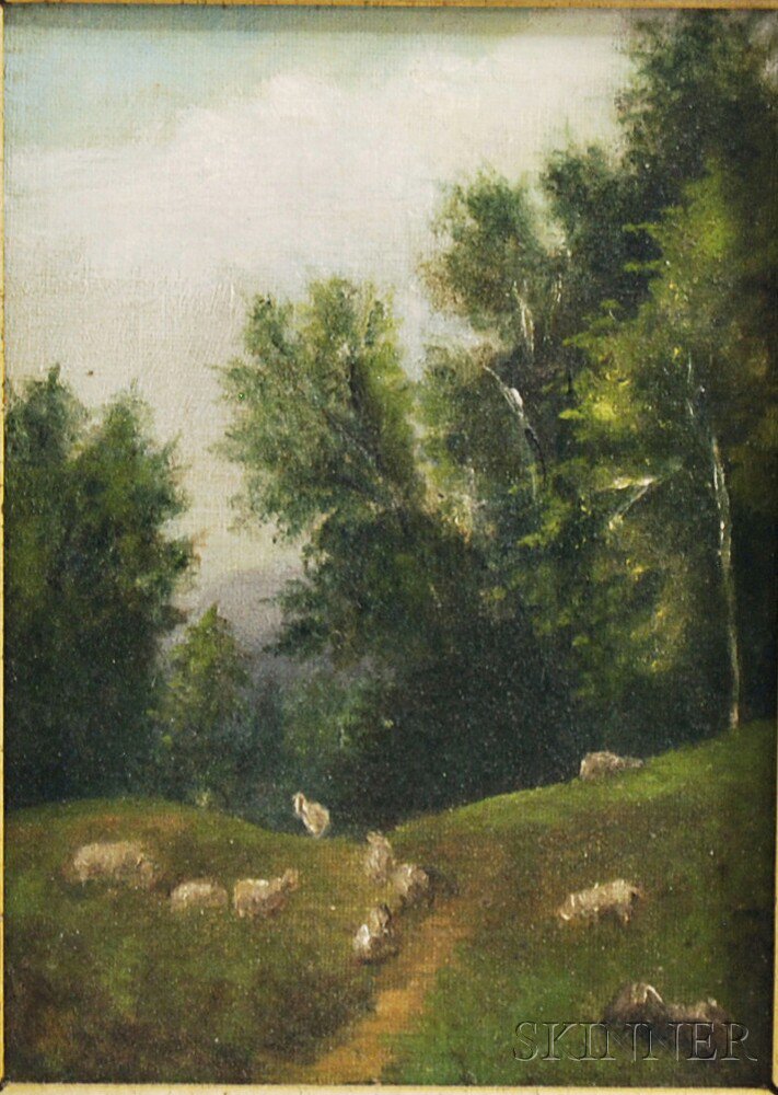 Appraisal: American School th Century Sheep on a Hillside Unsigned Oil