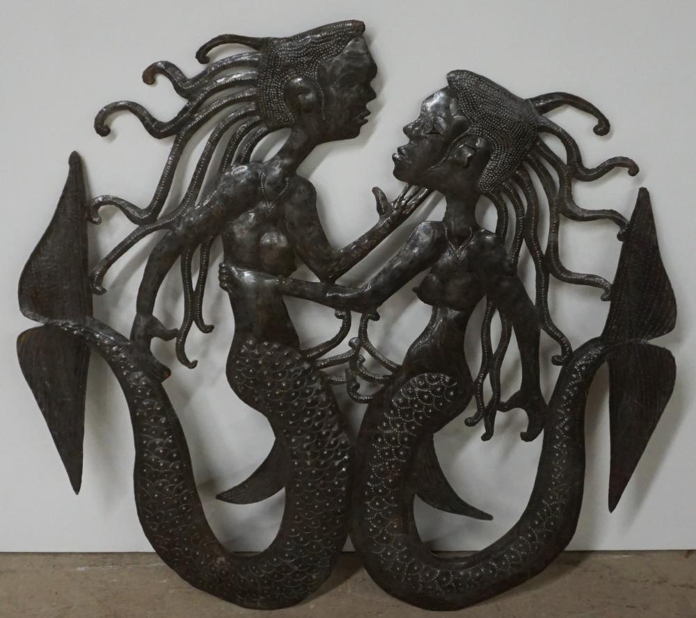 Appraisal: J Sylvestre Two Mermaids Iron Sculpture x in x cm