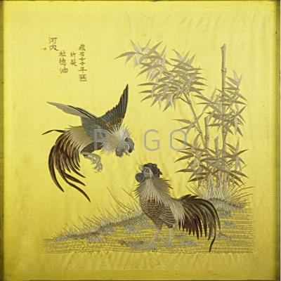 Appraisal: CHINESE SILK EMBROIDERY Cocks fighting early th c framed c