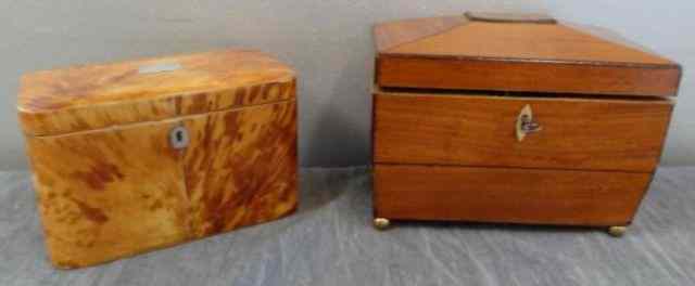 Appraisal: Bone Inlaid Tea Caddy and an Adams Style Tea CaddyIncludes