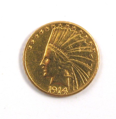 Appraisal: U S TEN DOLLAR GOLD COIN Indian head type -D