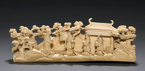 Appraisal: A reticulated ivory tusk section th Century Depicting a garden