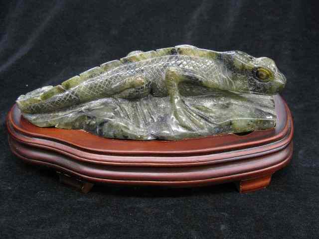 Appraisal: Carved Jade Figurine of a Lizard '' long on custom