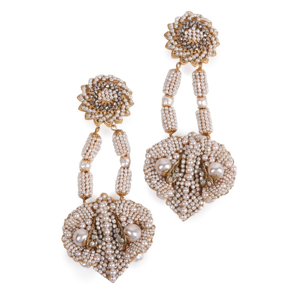 Appraisal: WILLIAM DELILLO BEADED FAUX PEARL DANGLE EARRINGS WITH RHINESTONE ACCENTS