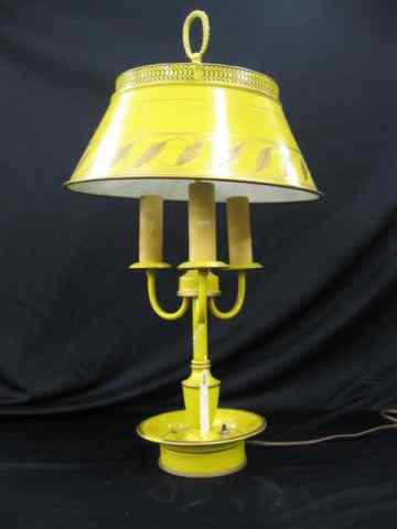 Appraisal: Tole Style Tin Lamp triple light yellow gold '' tall