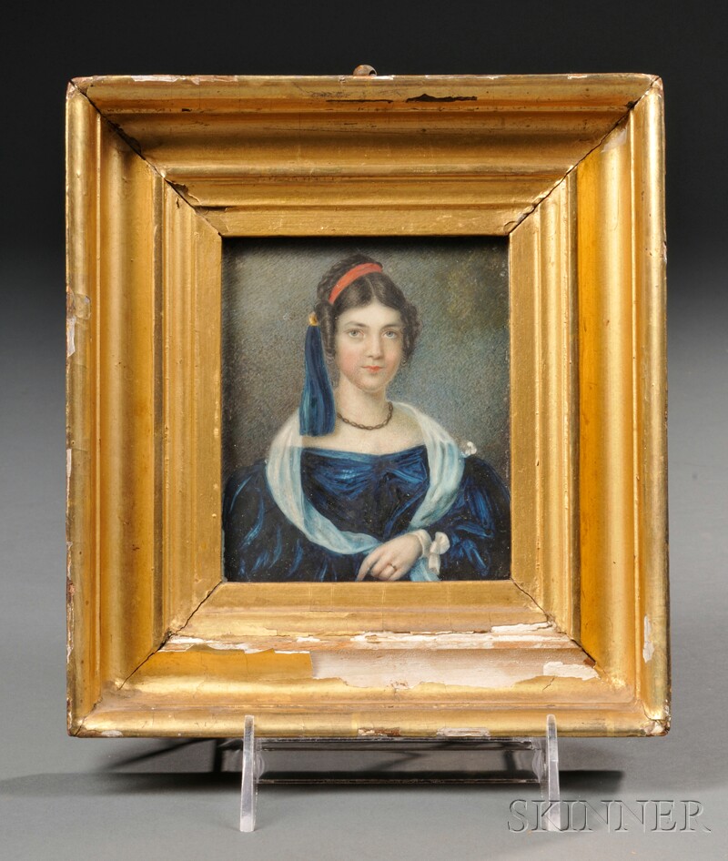 Appraisal: American School th Century Miniature Portrait of a Young Woman