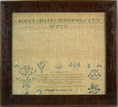 Appraisal: American silk on linen sampler dated wrought by Sarah S