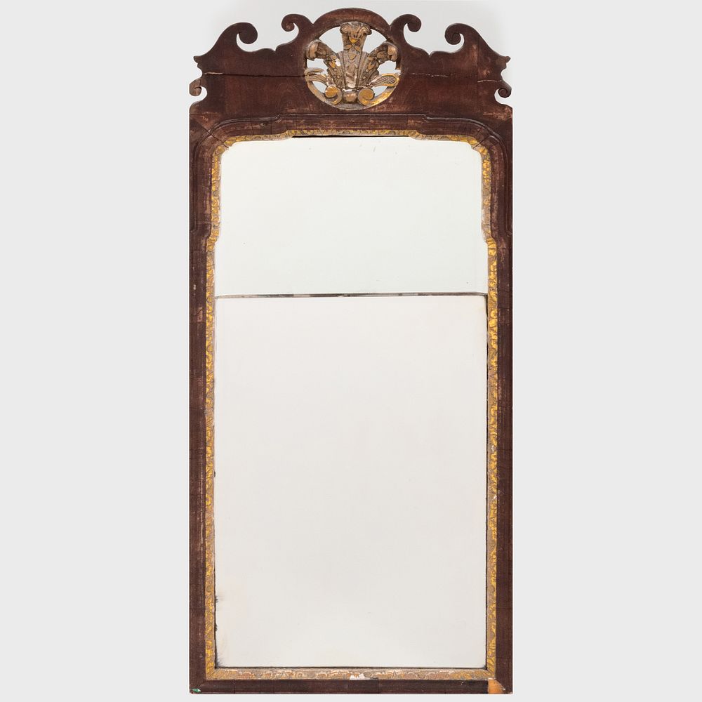 Appraisal: George II Walnut and Parcel-Gilt Mirror x in Condition Veneer