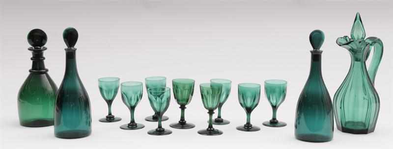 Appraisal: GROUP OF ENGLISH GREEN GLASS TABLE ARTICLES Comprising a pair