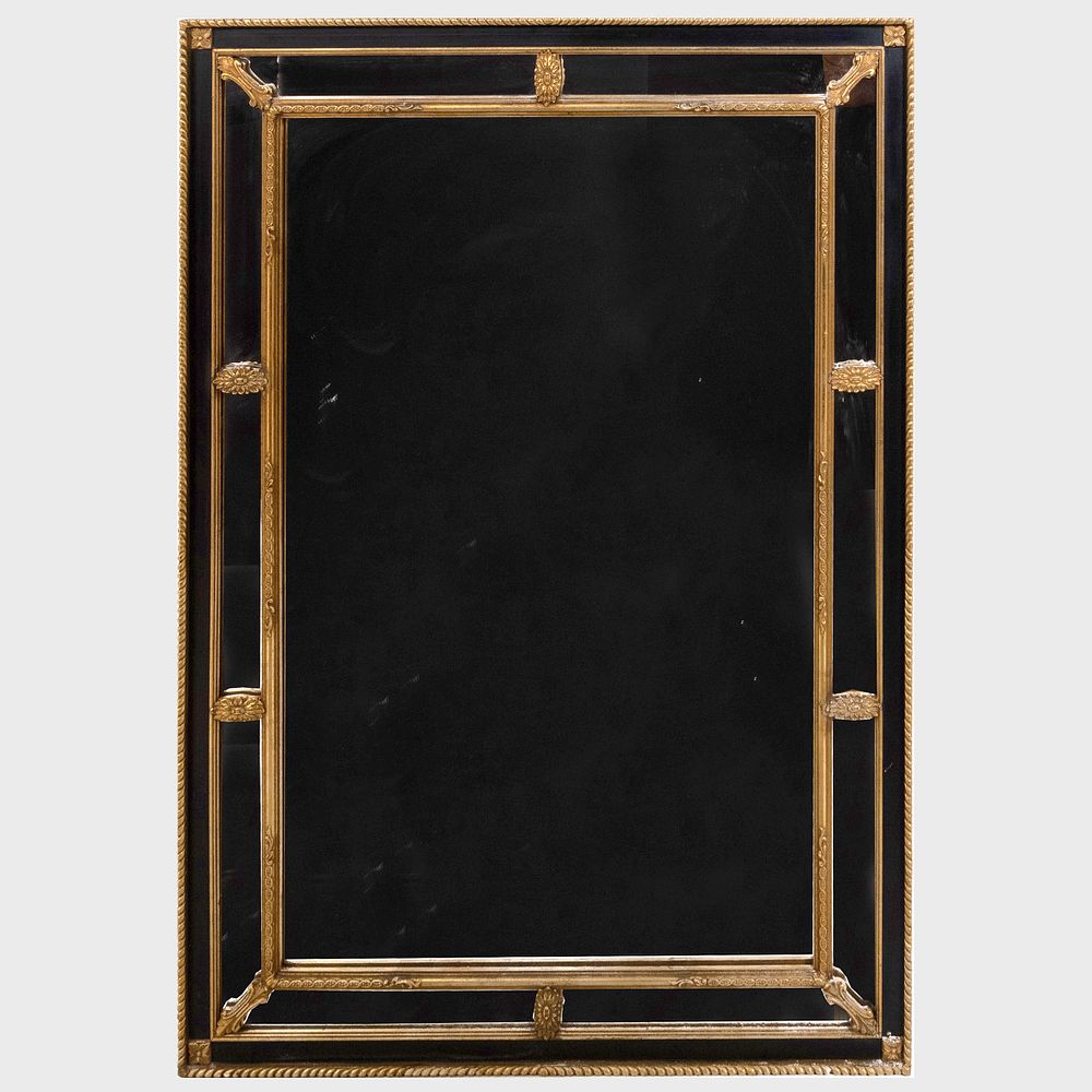 Appraisal: Neoclassical Style Ebonized and Parcel-Gilt Mirror of Recent Manufacture x