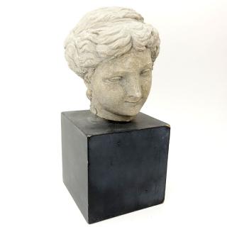 Appraisal: Modern Faux Stone Greek Bust on Wood Stand Unsigned Wear