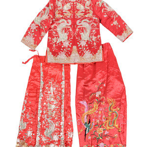 Appraisal: A Chinese Embroidered Silk Wedding Gown and Skirt TH CENTURY