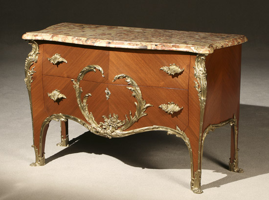 Appraisal: Louis XV Style Ormolu Mounted Parquetry Mahogany Bomb Commode Early