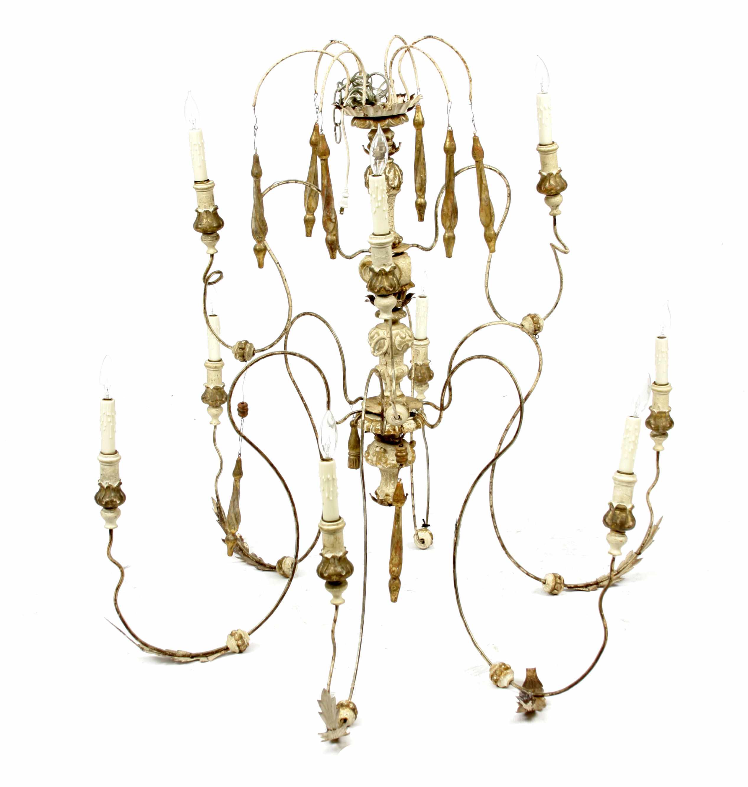 Appraisal: A French Neoclassical style wood and metal twelve light chandelier