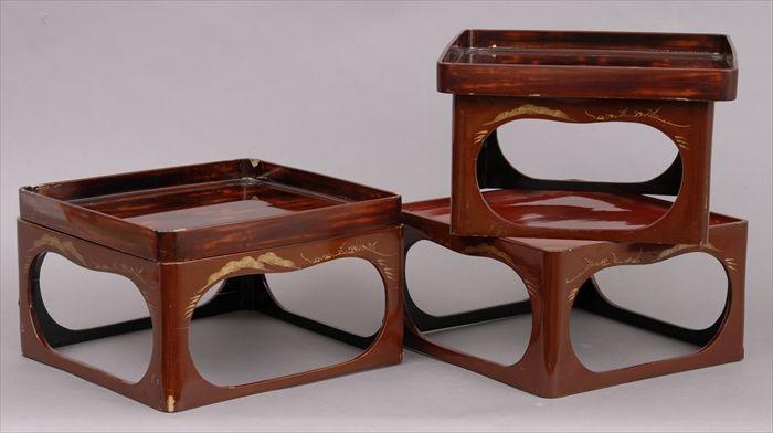 Appraisal: Japanese Lacquer Nest of Three Tray Tables and Two Trays