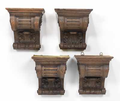 Appraisal: Four Large Carved Wood Brackets Four large carved wood wall