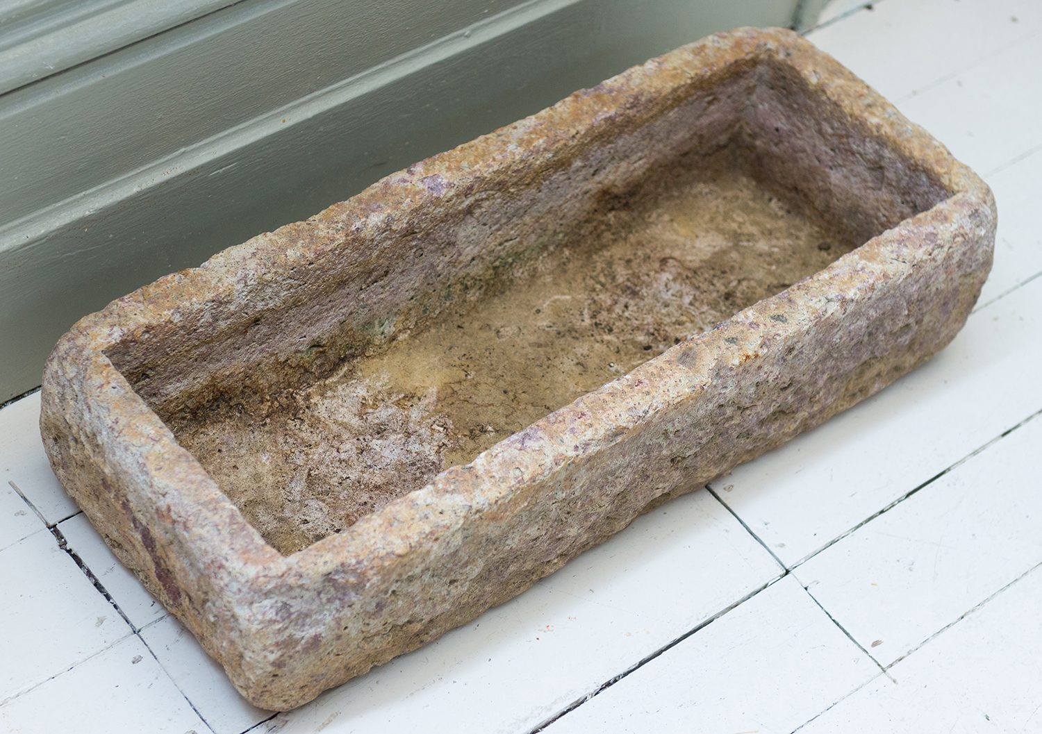 Appraisal: TWO JAPANESE CARVED STONE TROUGH PLANTERS one featured longest measuring