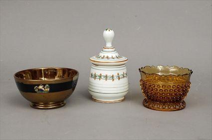 Appraisal: Continental Enameled Glass Dressing Table Jar and an Amethyst Glass