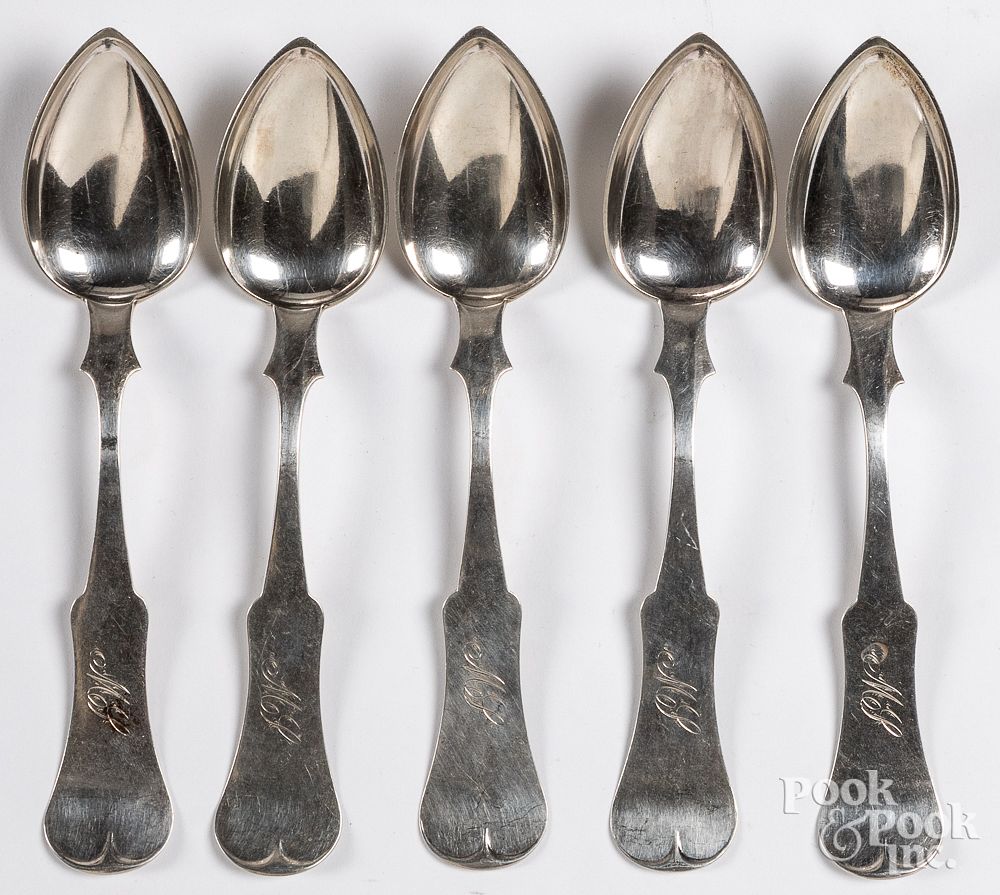 Appraisal: Five Richard Clayton coin silver tablespoons Five Richard Clayton Cincinnati