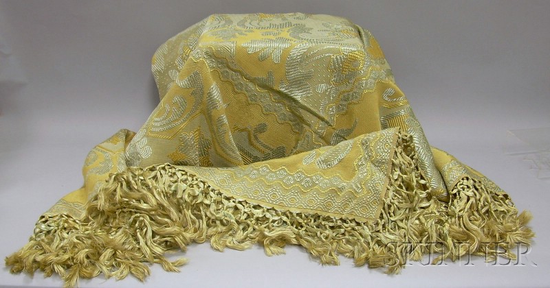 Appraisal: Italian Woven Gold and Silver Silk Brocade Textile Spread with