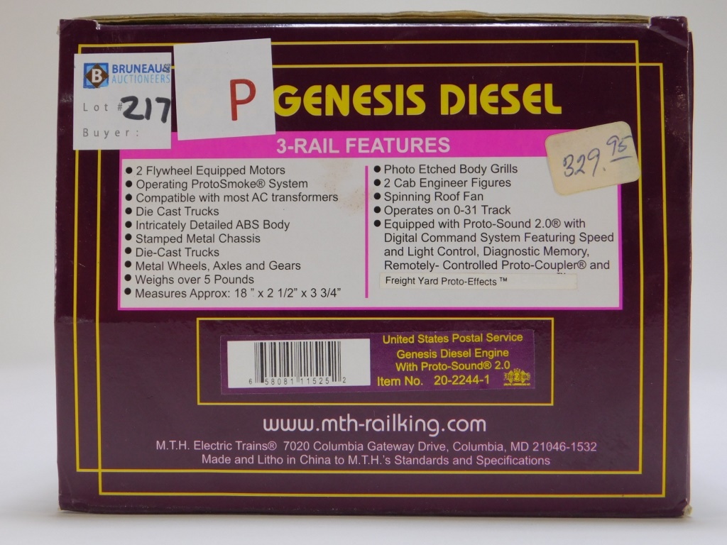 Appraisal: MTH USPS MAIL GENESIS DIESEL ENGINE O GAUGE TRAIN Item