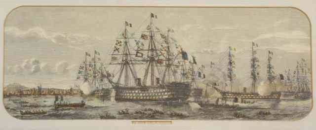 Appraisal: TH CENTURY COLOURED ENGRAVING'The French fleet at Cherbourg' signed lower