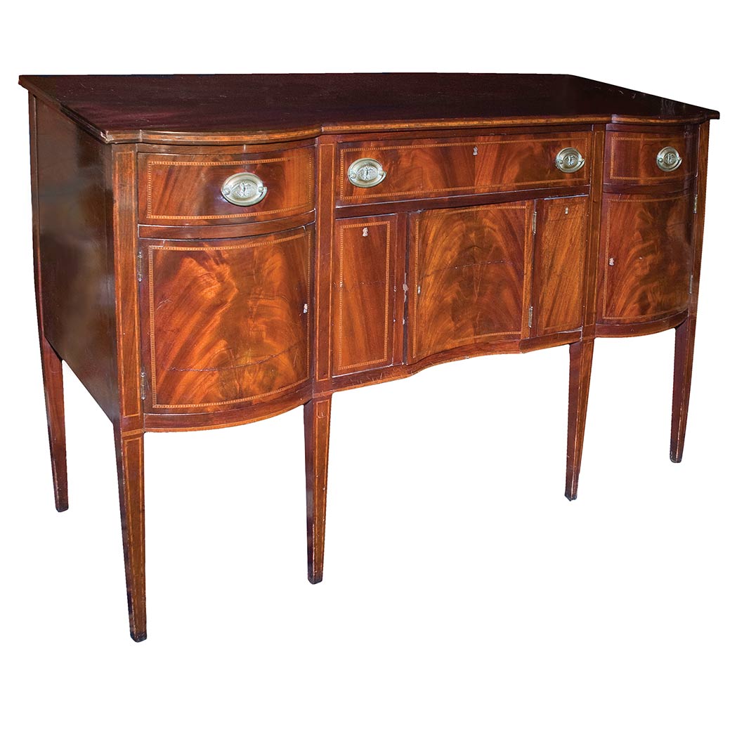 Appraisal: George III Style Inlaid Mahogany Sideboard Height inches width inches