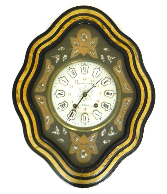 Appraisal: Mid- th C French cartel wall clock shaped ebonized and