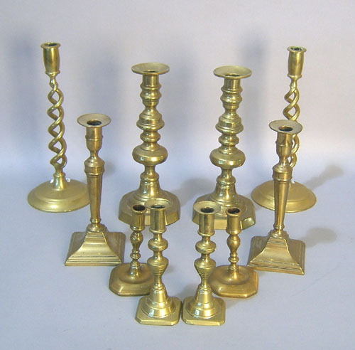 Appraisal: Five pair brass candlesticks tallest